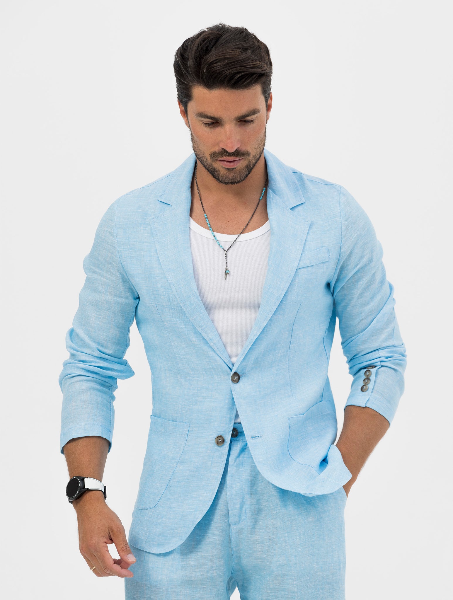 FEDRO SINGLE BREASTED BLAZER IN TURQUOISE