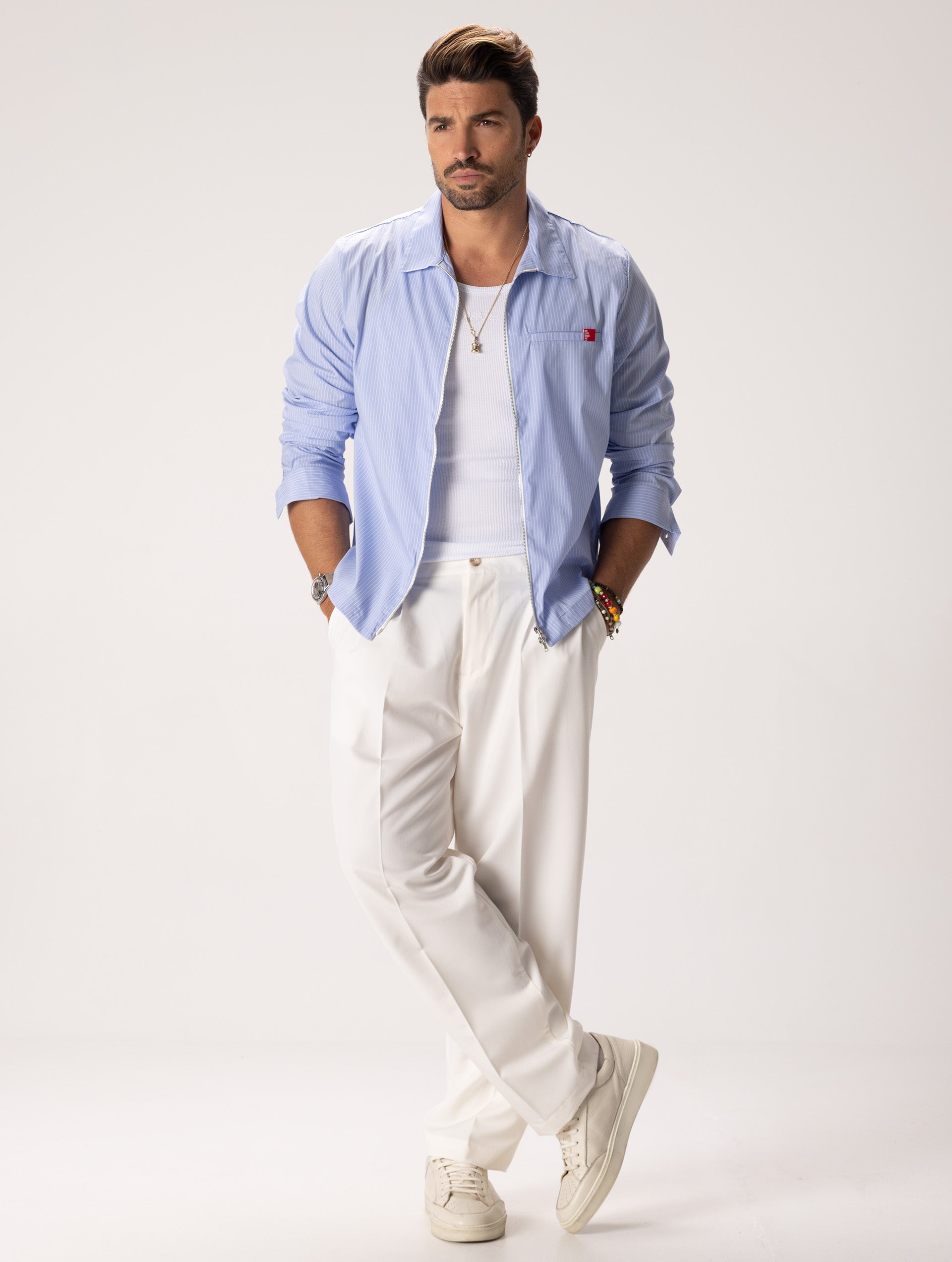 WIDE LEG DOUBLE PINCES PANTS IN CREAM