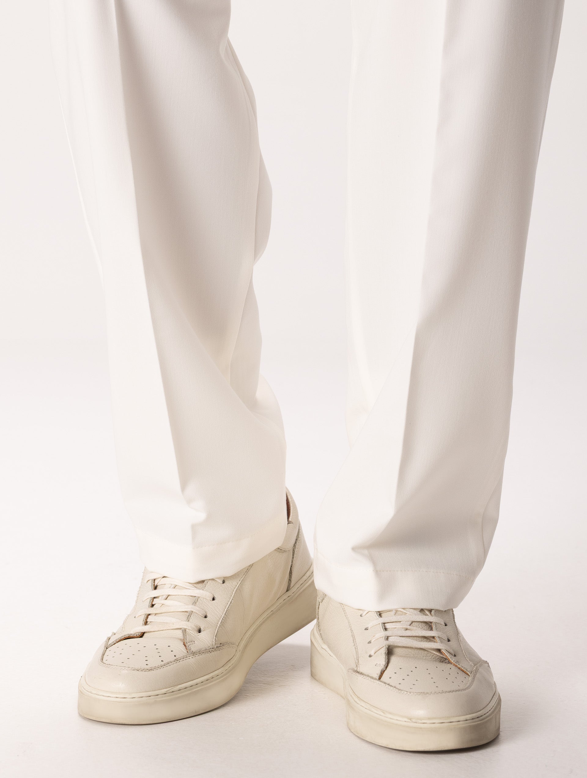 WIDE LEG DOUBLE PINCES PANTS IN CREAM