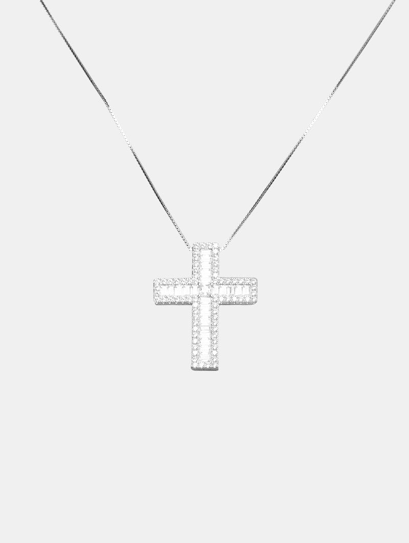CROSS NECKLACE IN SILVER WITH ZIRCON