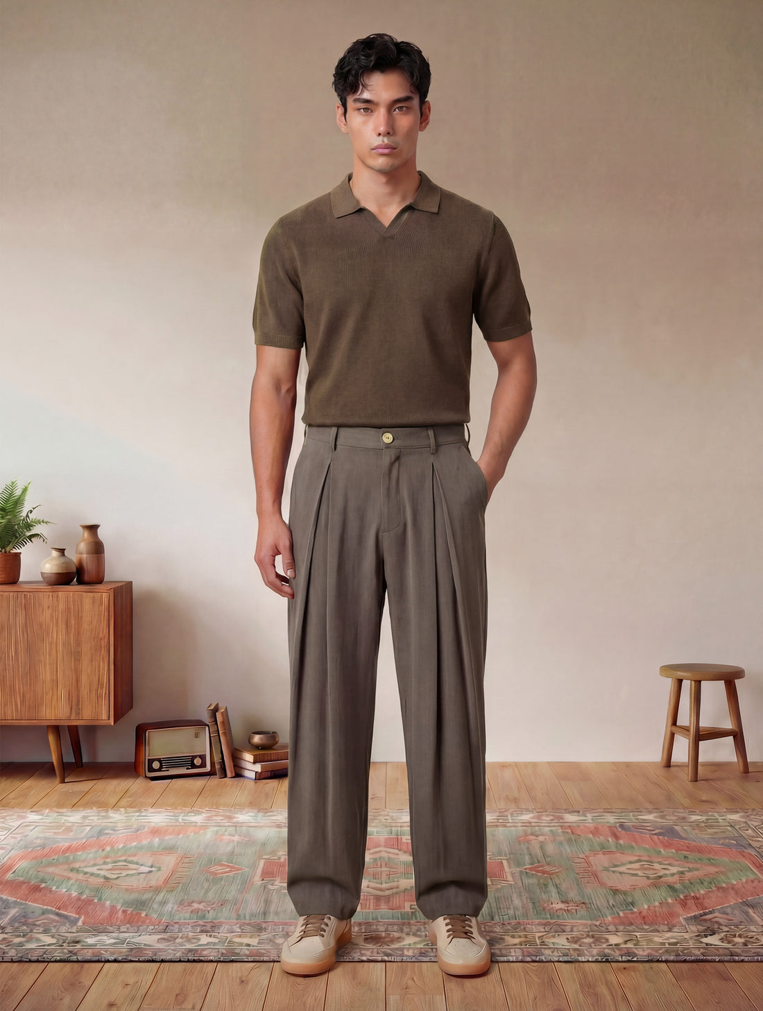 CURTIS KNITTED POLO IN ARMY GREEN