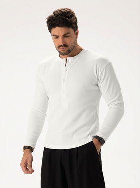 LANGÄRMELIGES HENLEY-T-SHIRT IN CREME