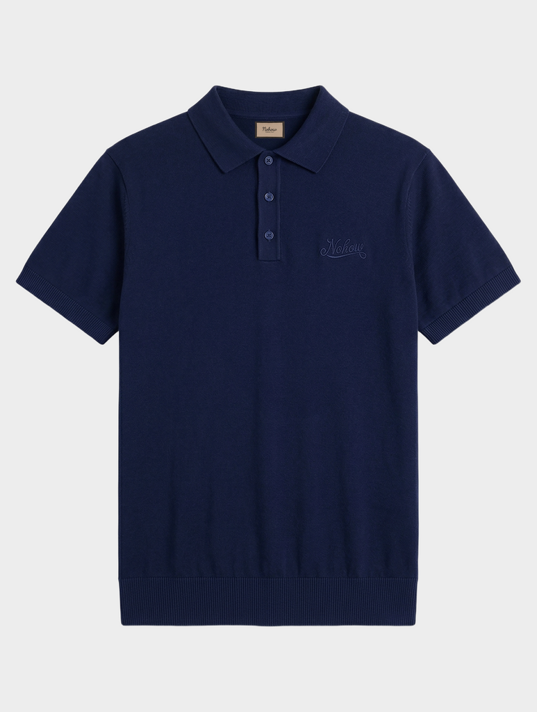 KNITTED SHORT POLO IN BLUE