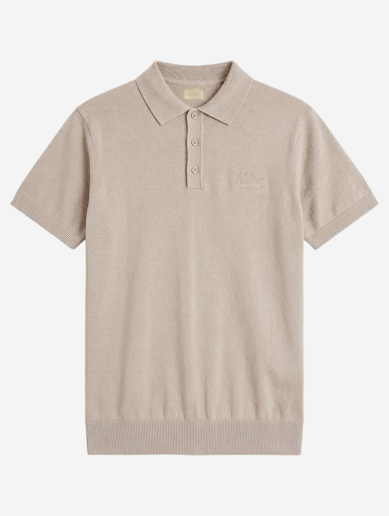 KNITTED SHORT POLO IN SAND