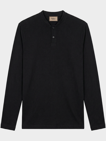 TWO BUTTONS LONG SLEEVED T-SHIRT IN BLACK