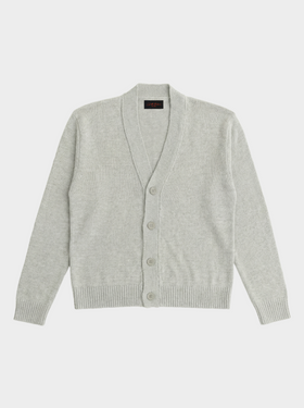 GRAUER CARDIGAN AUS GLATTGESTRICKTEM STRICK