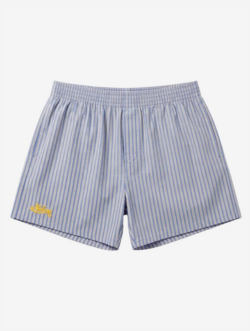PANTALONES CORTOS AZUL CLAROS A RAYAS BORDADO AMARILLO
