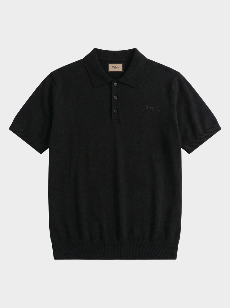 KNITTED SHORT POLO IN BLACK