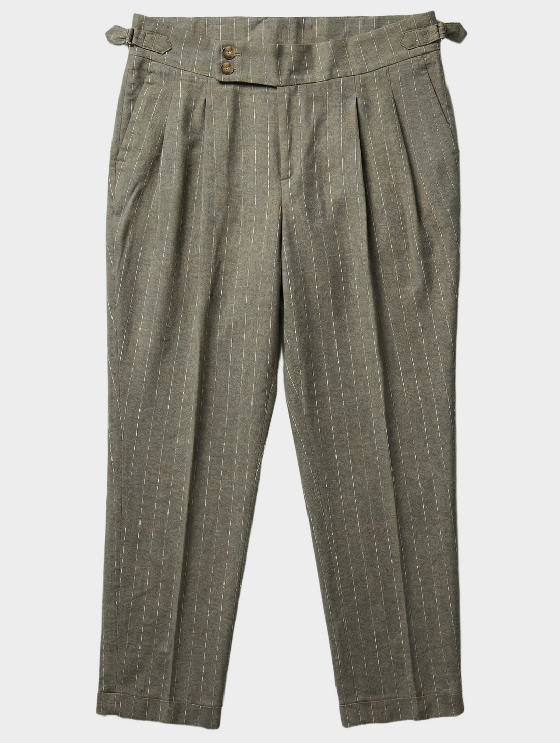 LINEN PINSTRIPED PANTS IN SAGE