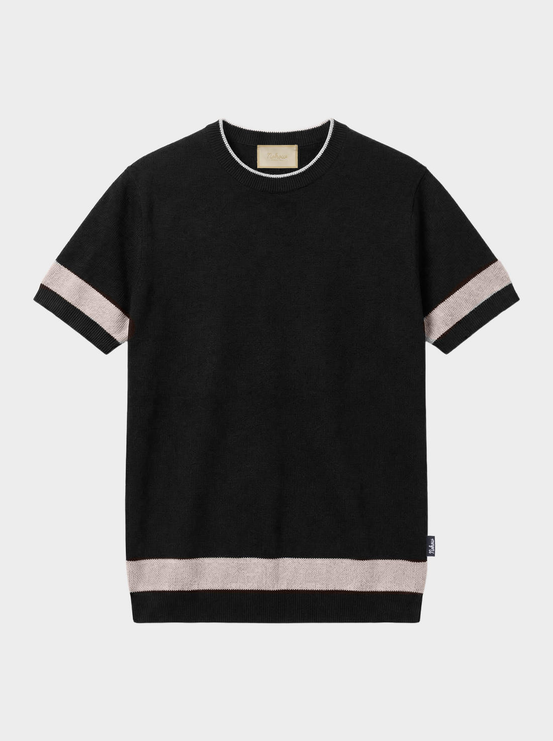 KNITTED T-SHIRT IN BLACK WITH CONTRASTING STRIPES