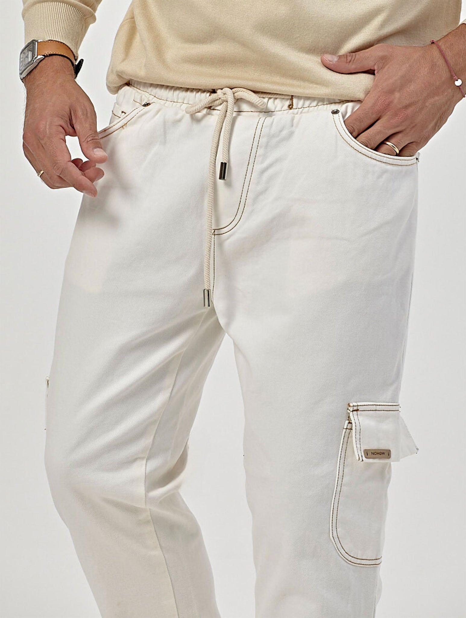 URIEL PANTALON CARGO EN DENIM BLANC