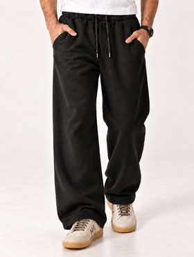 FLEECE-LINED FLARE SWEATPANTS IN BLACK