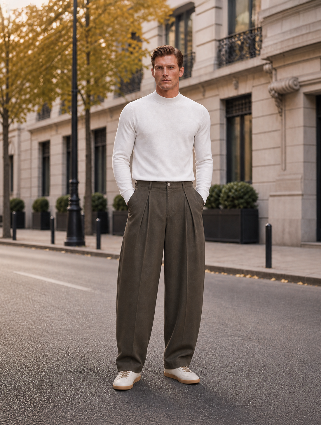HALB-OVERSIZED-PULLOVER MIT ROLLKRAUSE IN WEISS