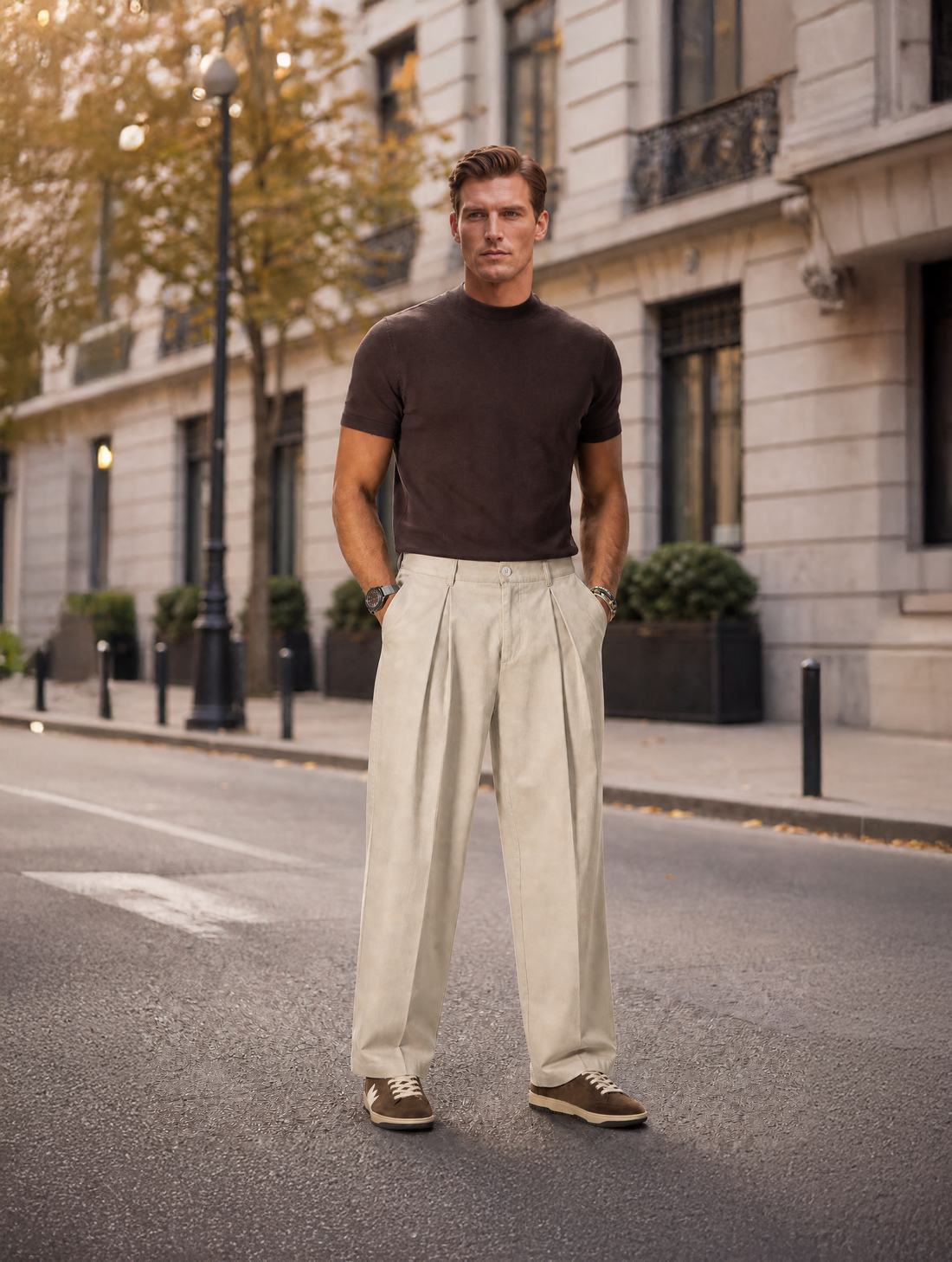 LEICHT LÄSSIGE PLISSÉ-HOSE IN SAND