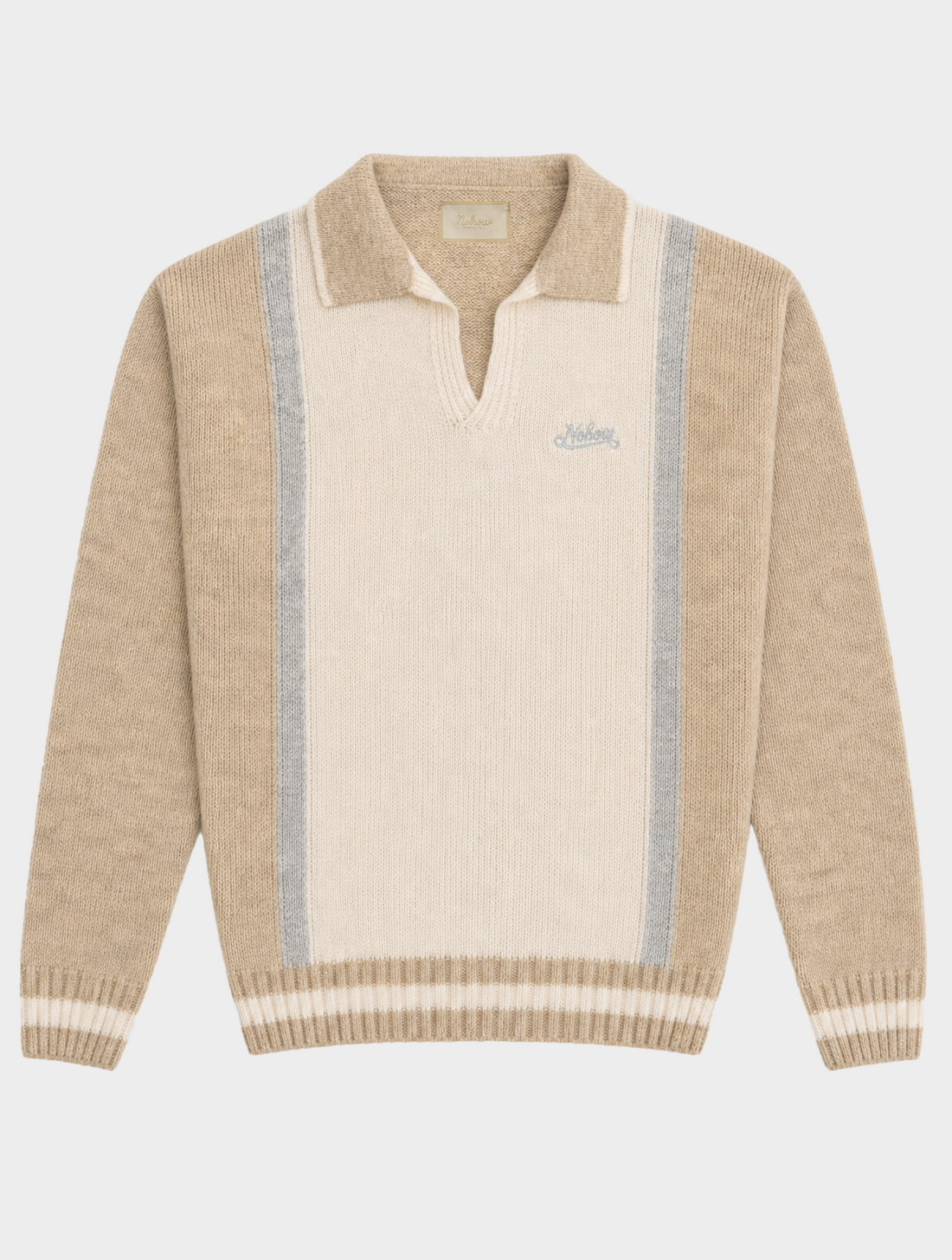 V NECK POLO SWEATER IN CREAM AND SAND