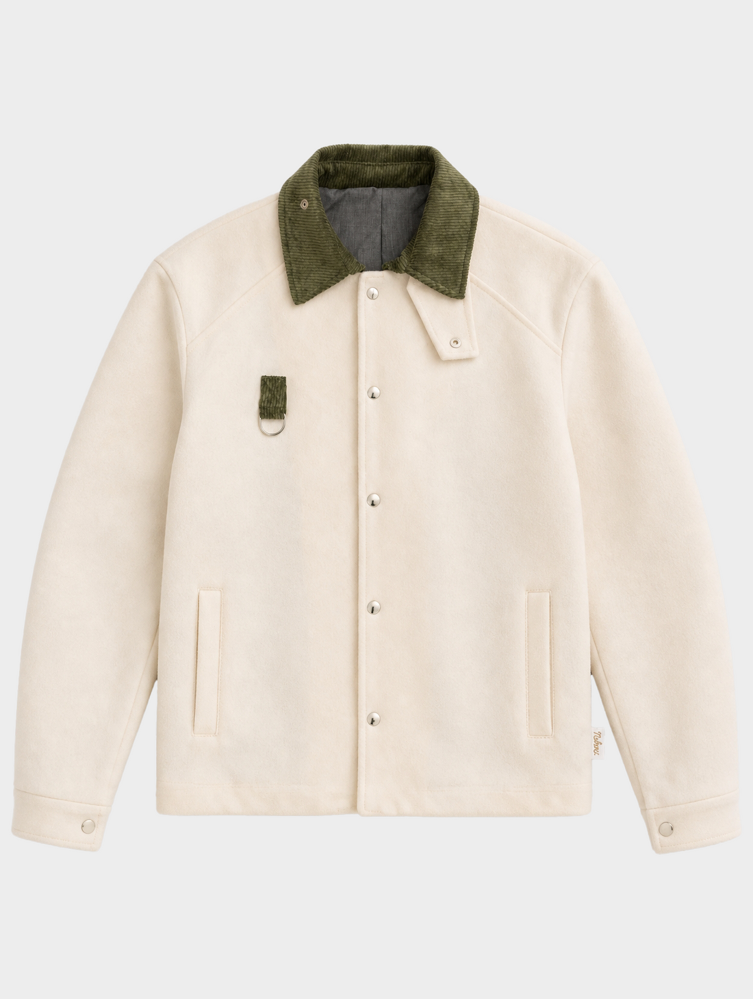 STAND-VELVET COLLAR COAT IN CREAM AND GREEN