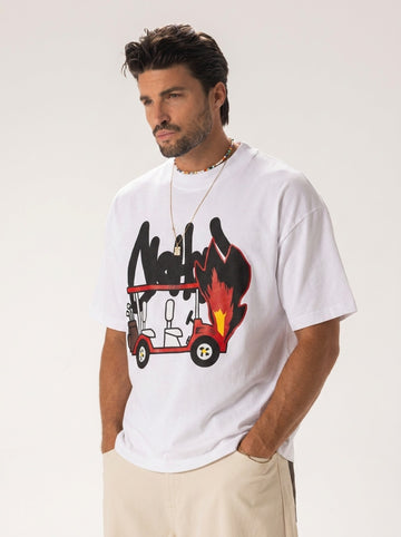 T-SHIRT IN WHITE WITH FIERY KART PRINT