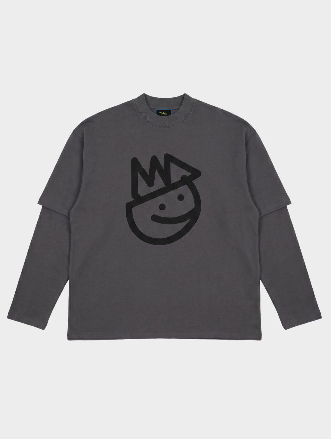 LAYERED PRINTED OVER LONG T-SHIRT IN GREY