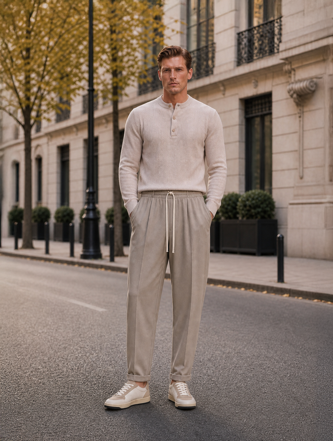 CARROT-FIT-HOSE MIT KORDELZUG IN BEIGE