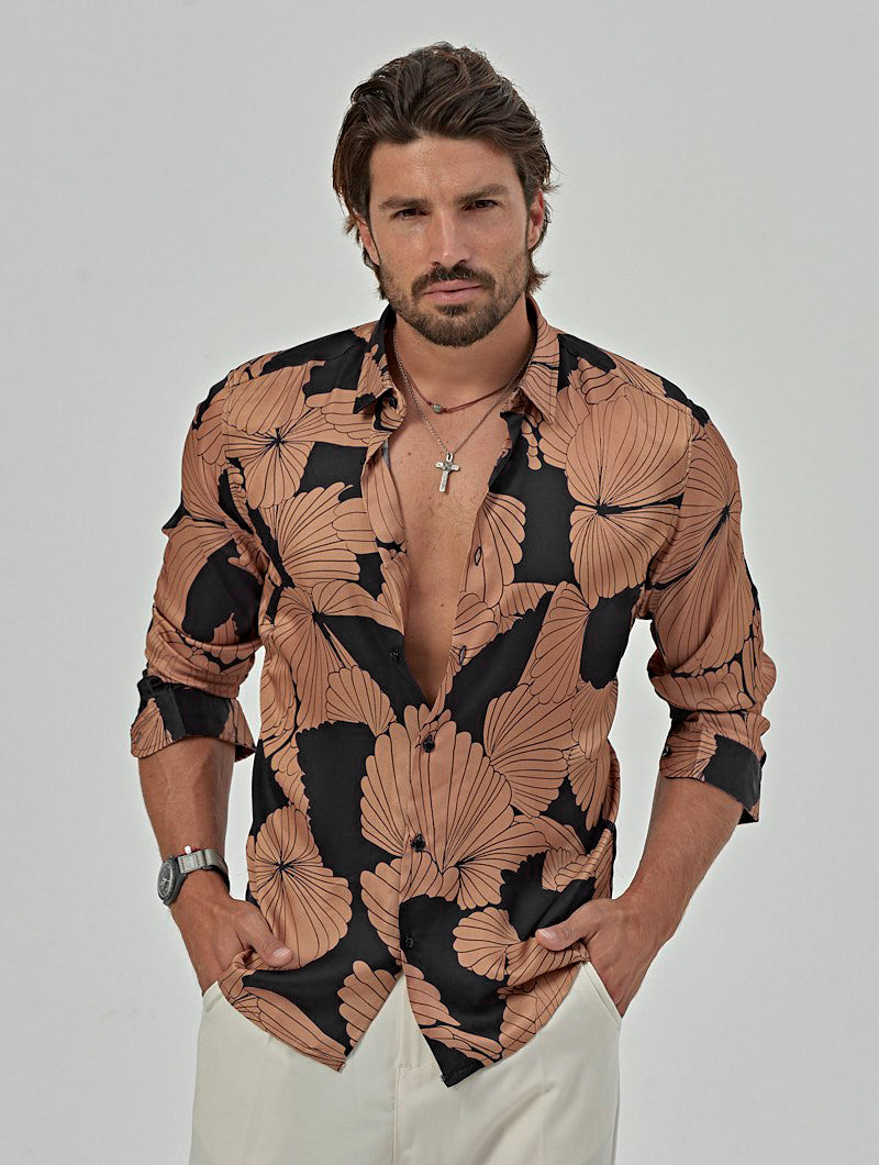 LUPIN FLORAL PRINTED SHIRT IN BLACK