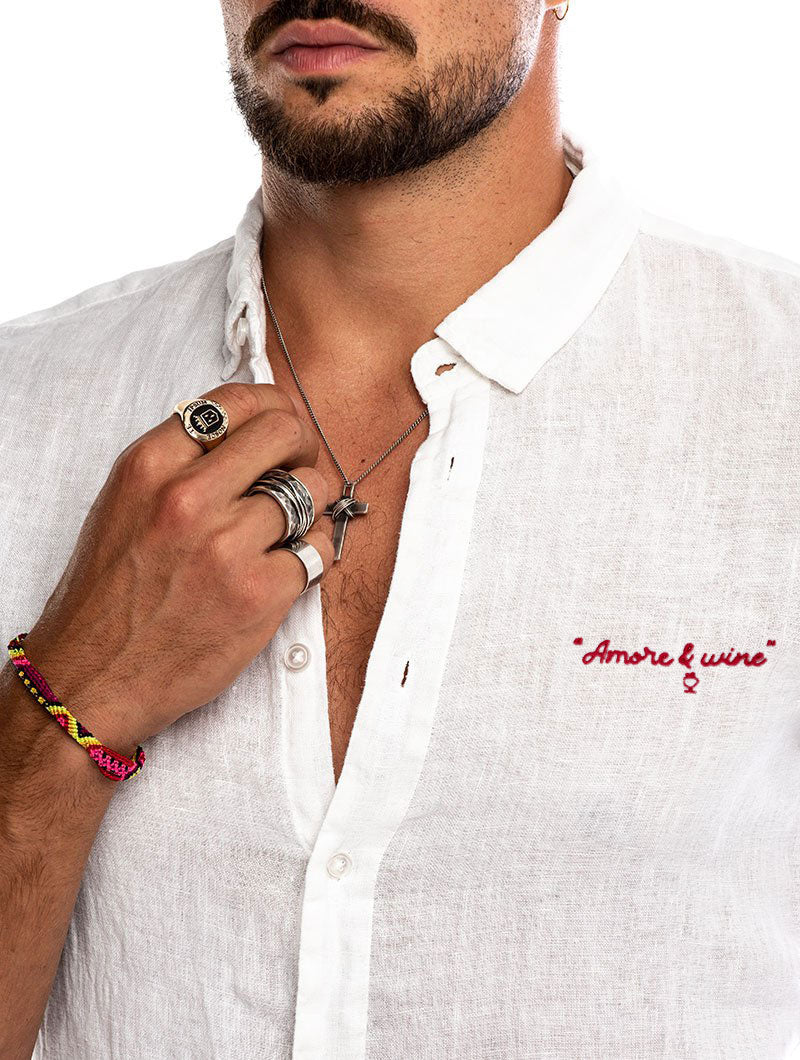 MOSES CAMICIA CASUAL IN LINO BIANCA EDIZIONE LIMITATA AMORE