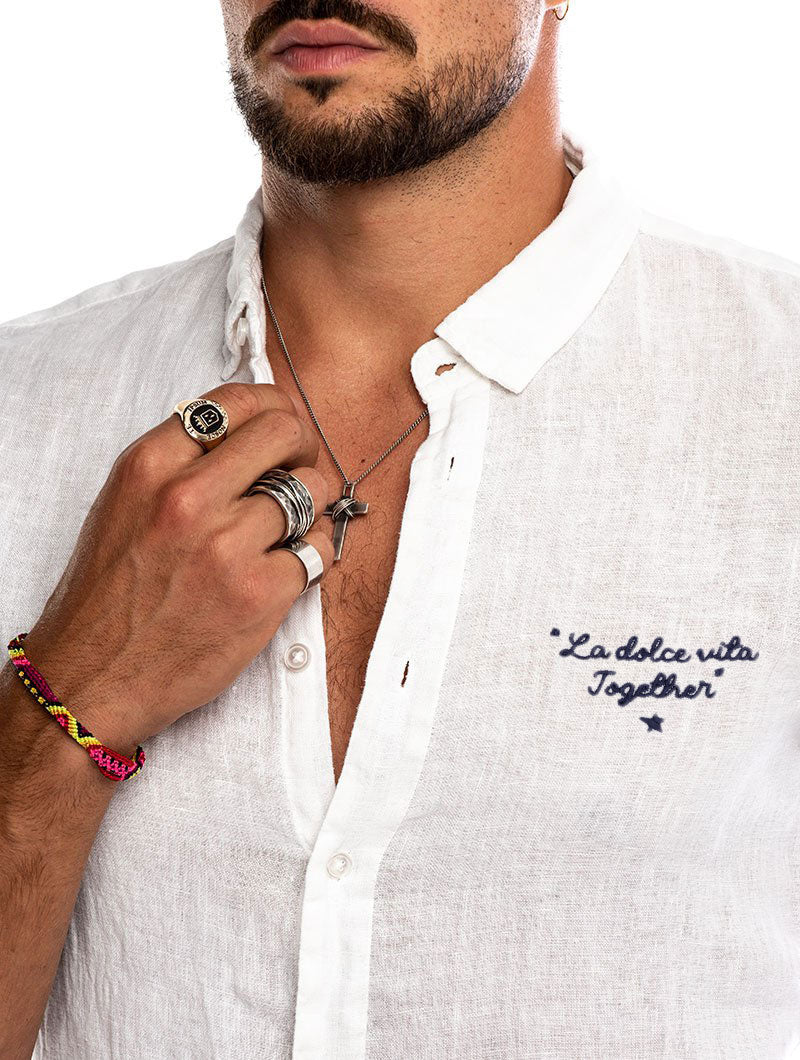 MOSES CAMICIA CASUAL IN LINO BIANCA EDIZIONE LIMITATA DOLCE VITA