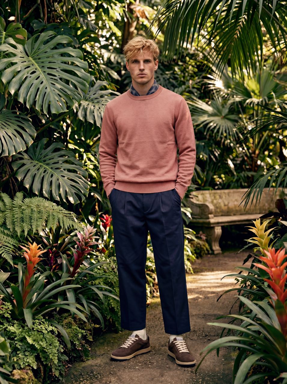 Salmon cotton sweater on a white background