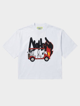 T-SHIRT IN WHITE WITH FIERY KART PRINT