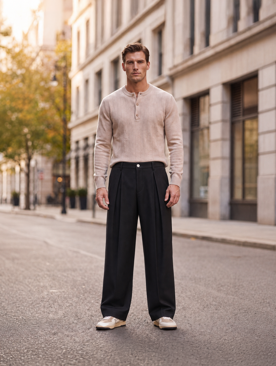 LEICHT LÄSSIGE PLISSÉ-HOSE IN SCHWARZ