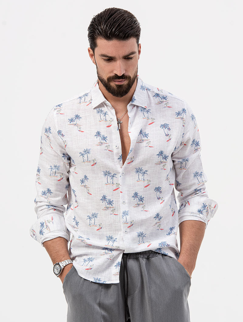 PALM PRINTED SHIRT IN WHITE