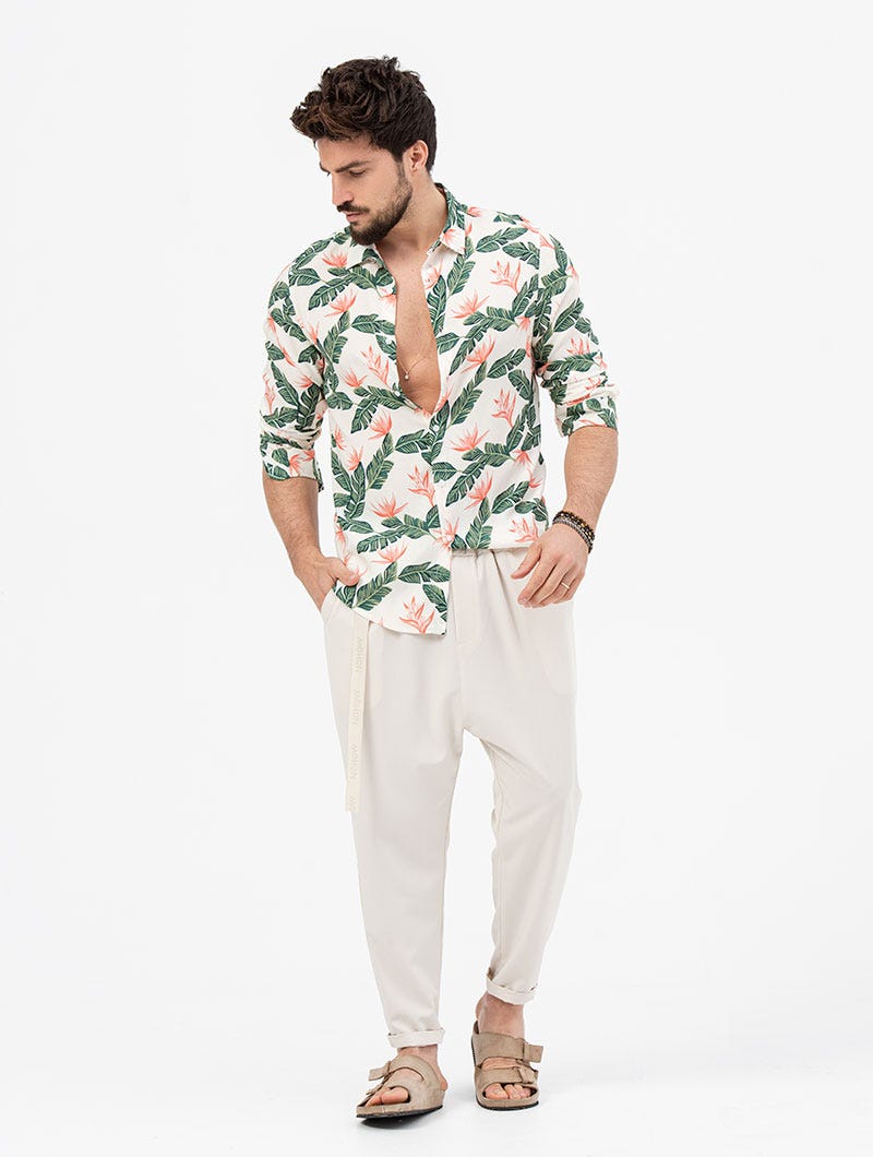miami style dress shirts Flamingo Hawaiian Shirt Cotton Stretch Bermies