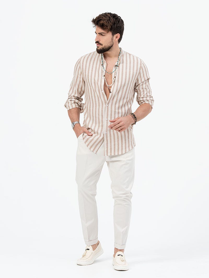 JACK STRIPED SHIRT IN BEIGE AND CREAM