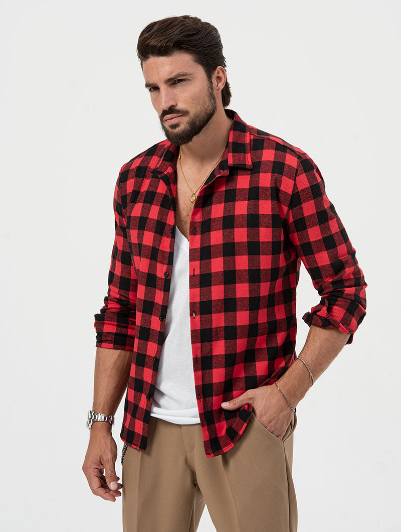 SIMON CHECKED SHIRT IN BLACK AND RED