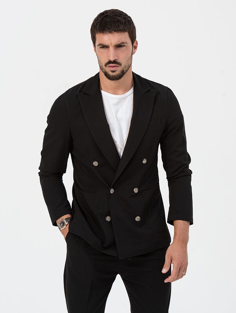 LINCOLN DOUBLE BREASTED BLAZER IN BLACK