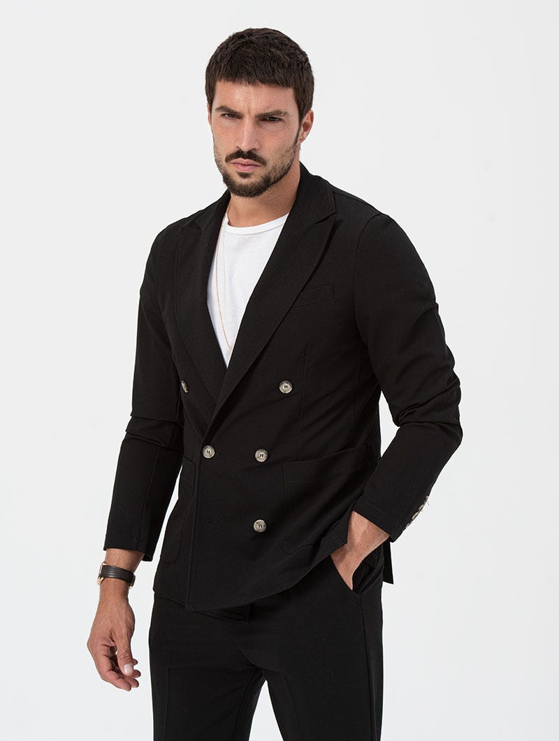 LINCOLN DOUBLE BREASTED BLAZER IN BLACK