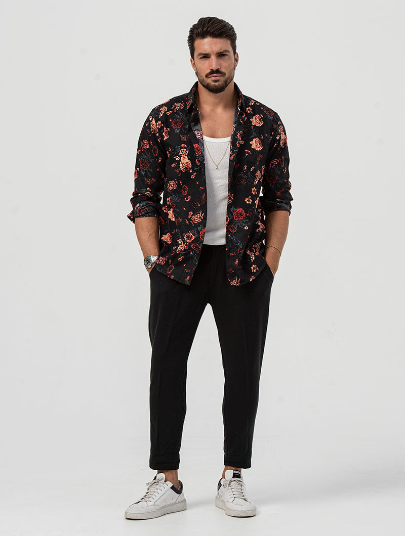 black floral dress shirt Floral printed shirt in Black
