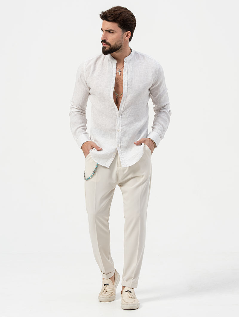 MICHAEL STRIPED SHIRT IN WHITE AND BEIGE