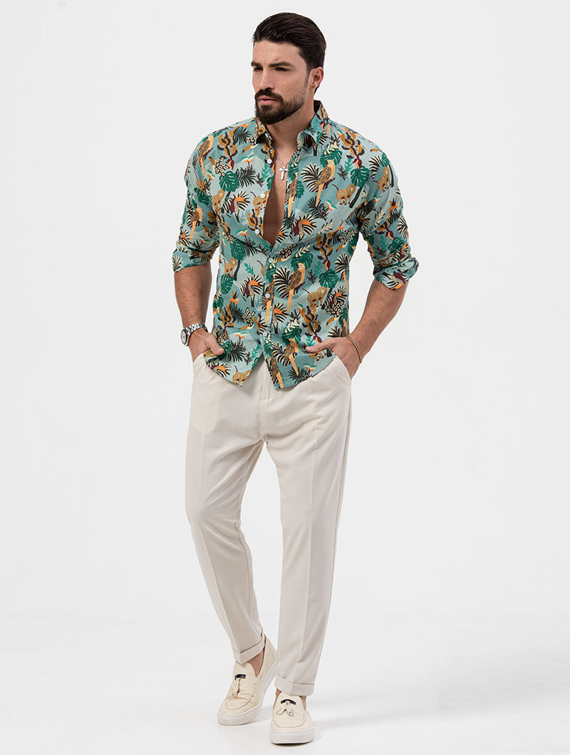 CHEMISE VERTE AVEC MOTIF JUNGLE