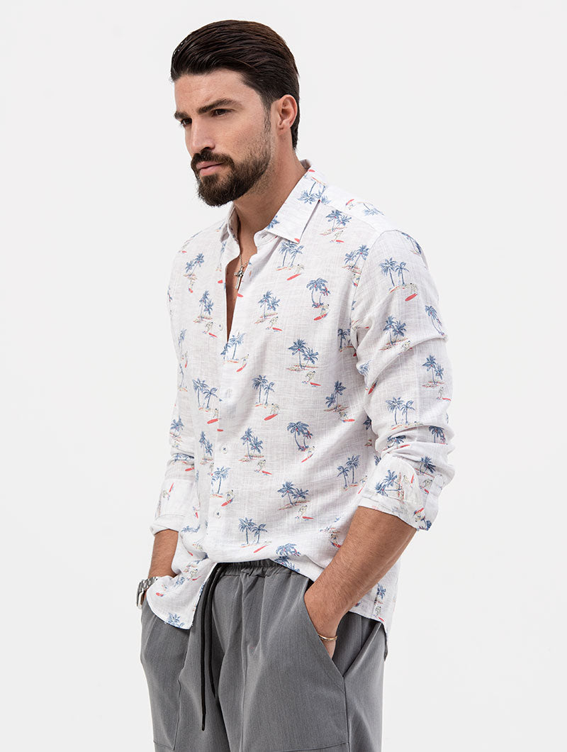 PALM PRINTED SHIRT IN WHITE