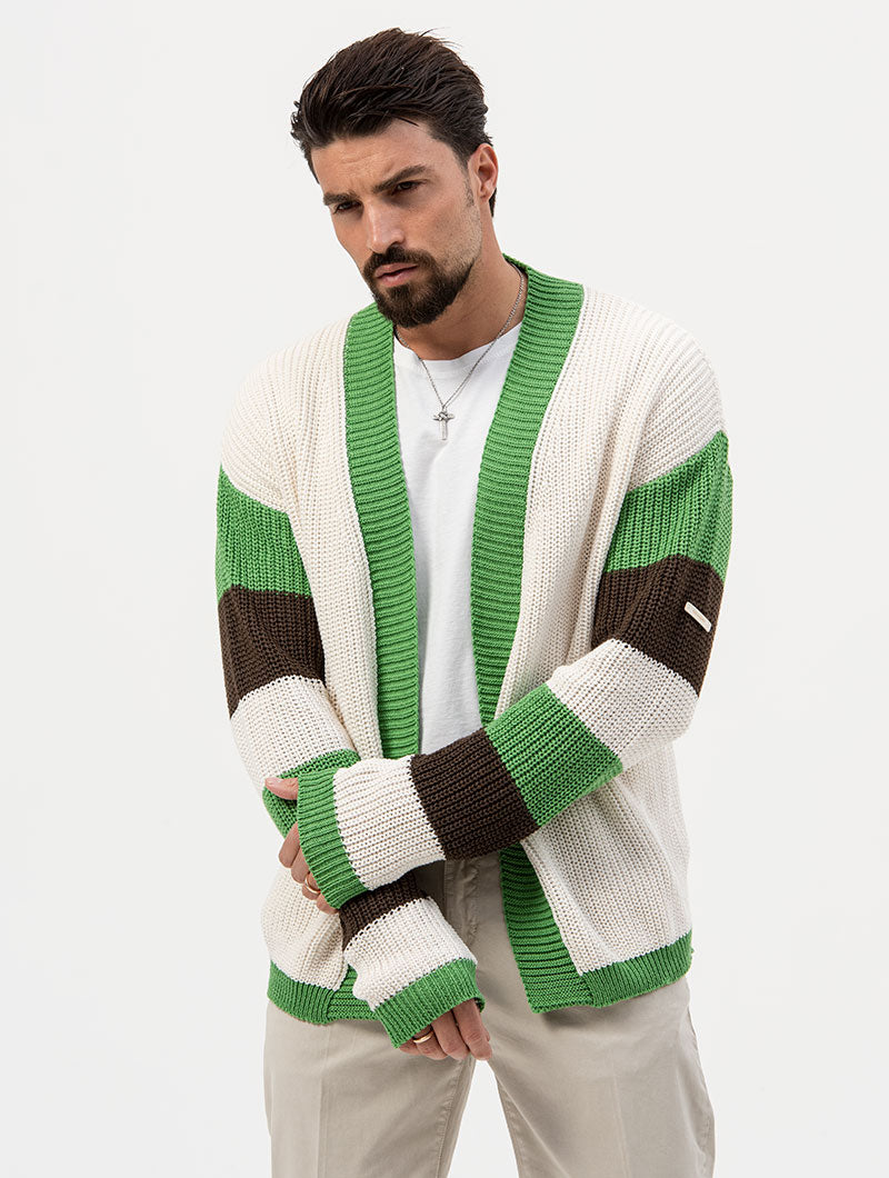 BEAU CARDIGAN IN CREAM, BROWN AND GREEN