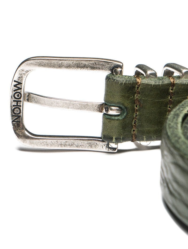 LEATHER METAL TIPPED BELT IN GREEN