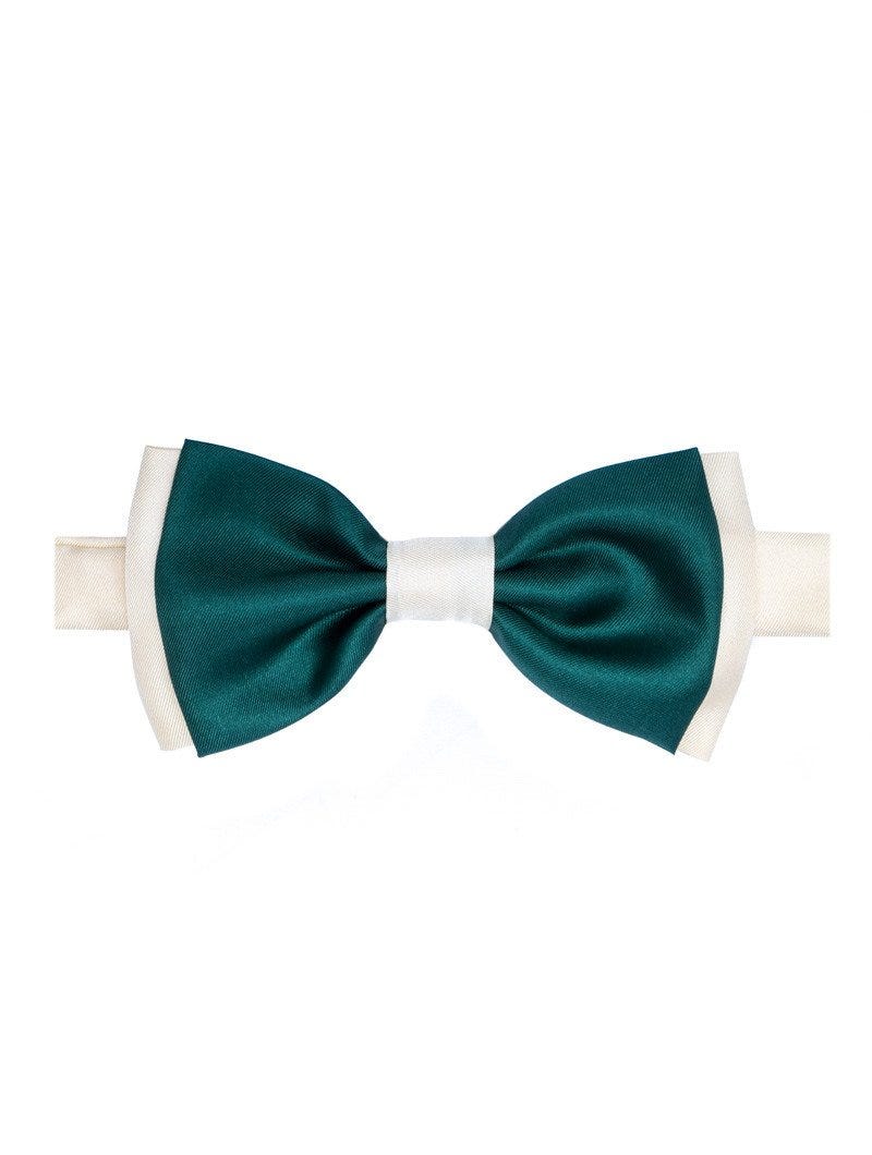CHAMPAGNE & GREEN DOUBLE COLOURED BOW TIE