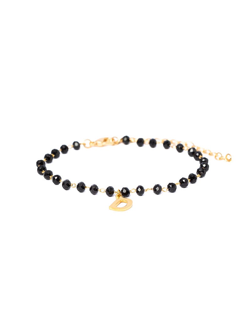 ELLY CUSTOMIZED LETTER BRACELET IN BLACK AND YELLOW GOLD