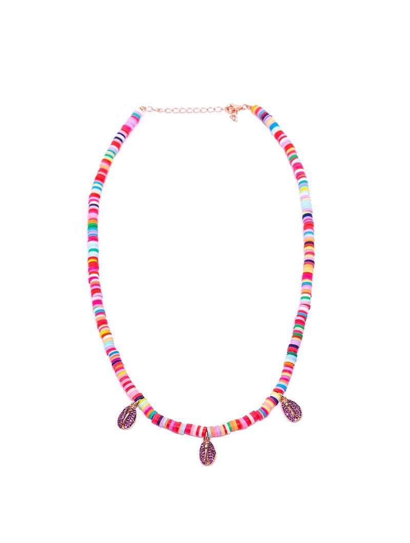 CANDY NECKLACE IN MULTICOLOR WITH SHELL CHARMS AND ROSE ZIRCONS