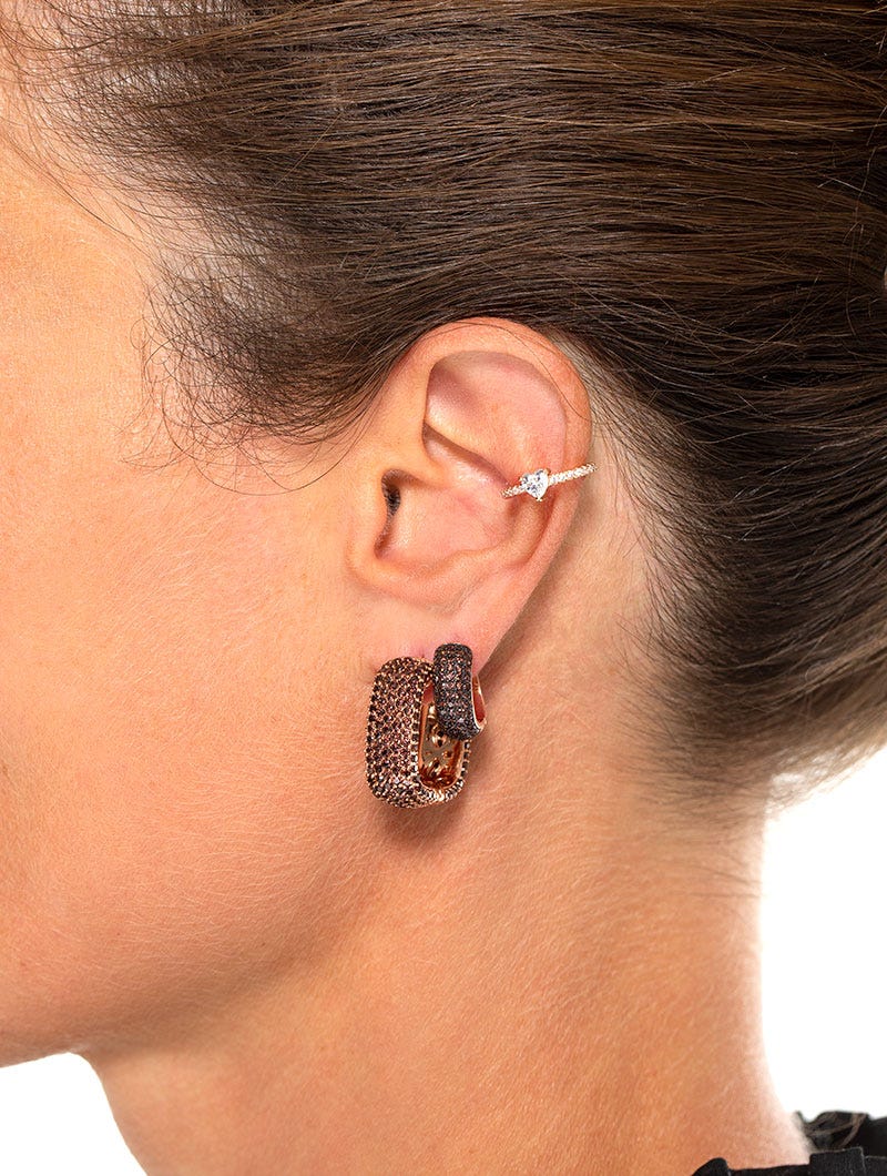 Orecchini A Goccia E Portamonete Quiges In Acciaio Inox Oro Rosa | Mini Moneta 12 Mm Con Zircone | Concetto Intercambiabile Fai Da Te
