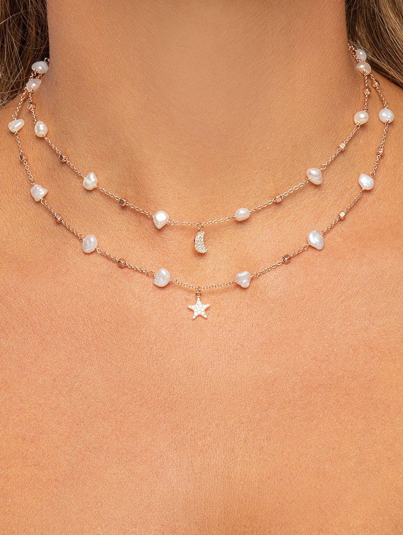 JASMINE NECKLACE IN ROSE GOLD WITH CUBE PEARLS