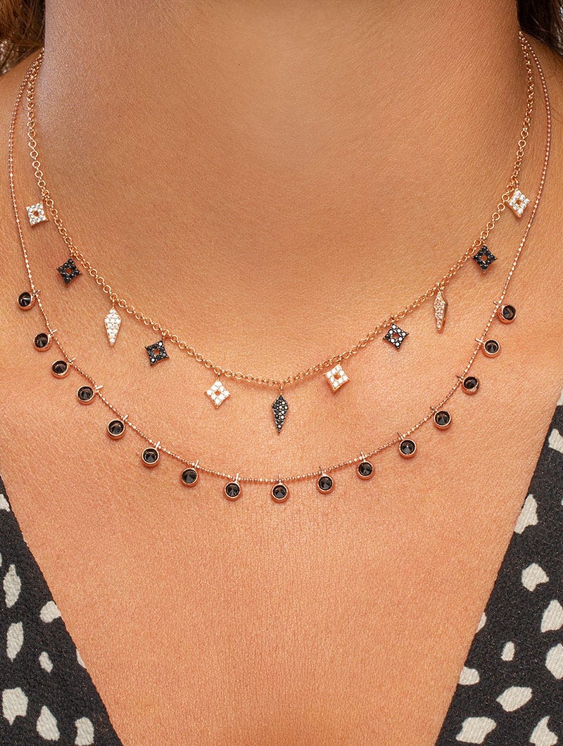 KARA NECKLACE IN ROSE GOLD WITH BLACK PENDANTS