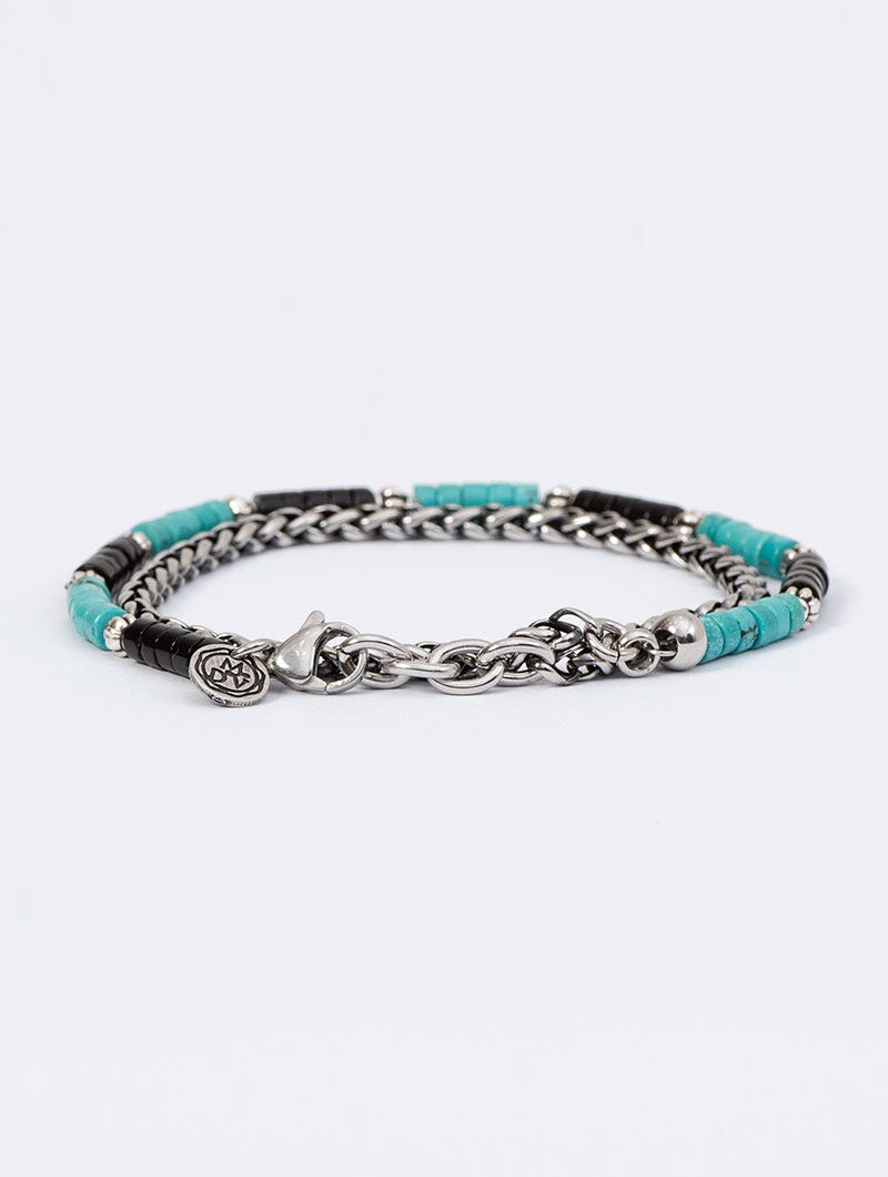 HAGOS DOUBLE CHAIN BRACELET IN BLACK AND TURQUOISE