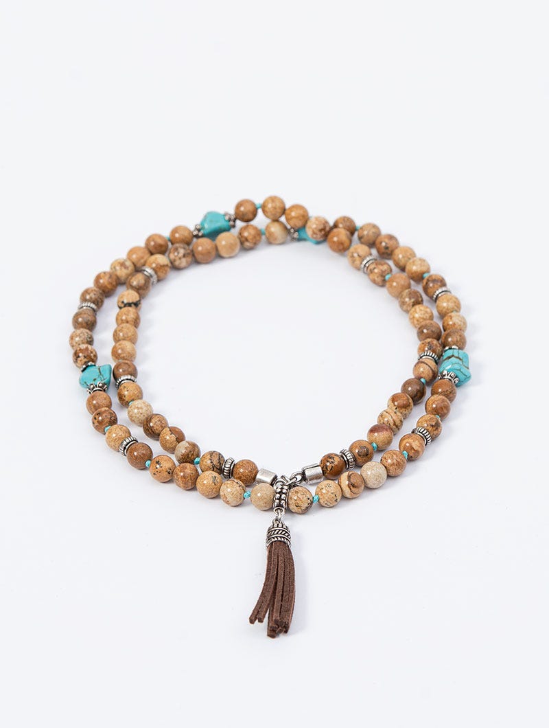 NAADIR LONG NECKLACE IN BEIGE AND TURQUOISE