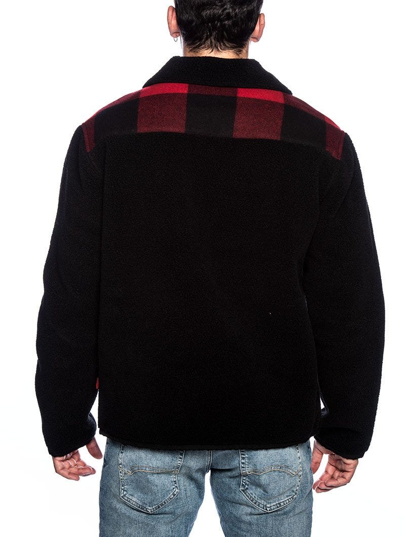 BUFFALO CURLY FZ JACKET IN BLACK AND RED
